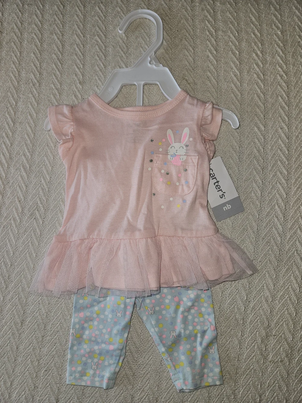 Carter's Pink Bunny Tutu Top with Pastel Polka Dot Leggings